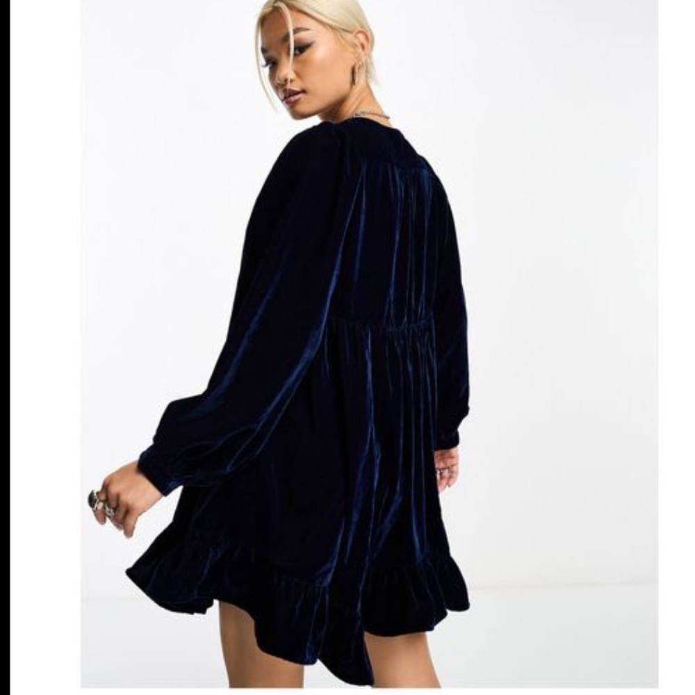 FREE PEOPLE MIDNIGHT BLUE VELVET BABY DOLL FAIRY GRUNGE DRESS LARGE NWT